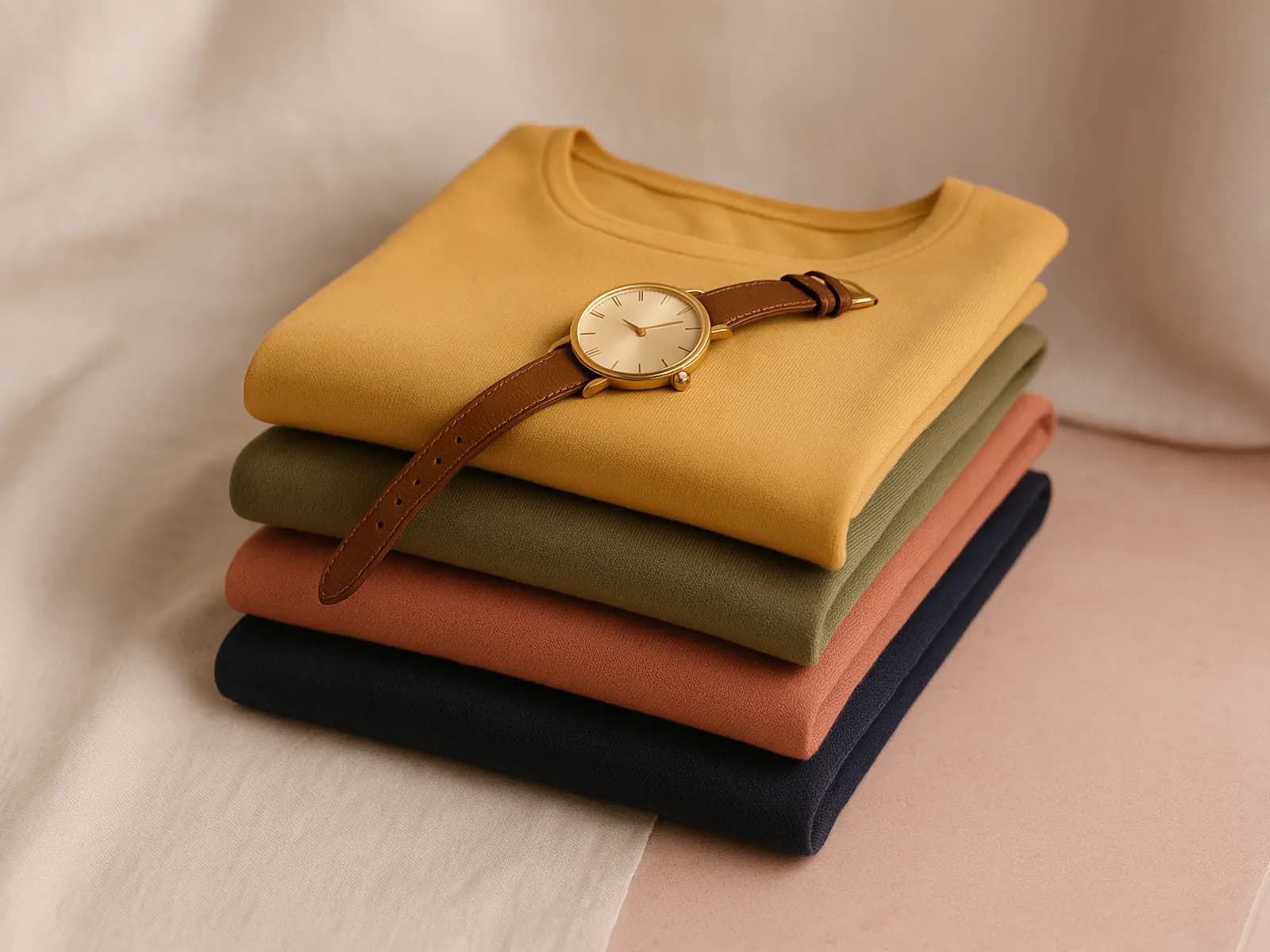 Selfie dengan preview warna baju Mustard dan Olive dari Kira