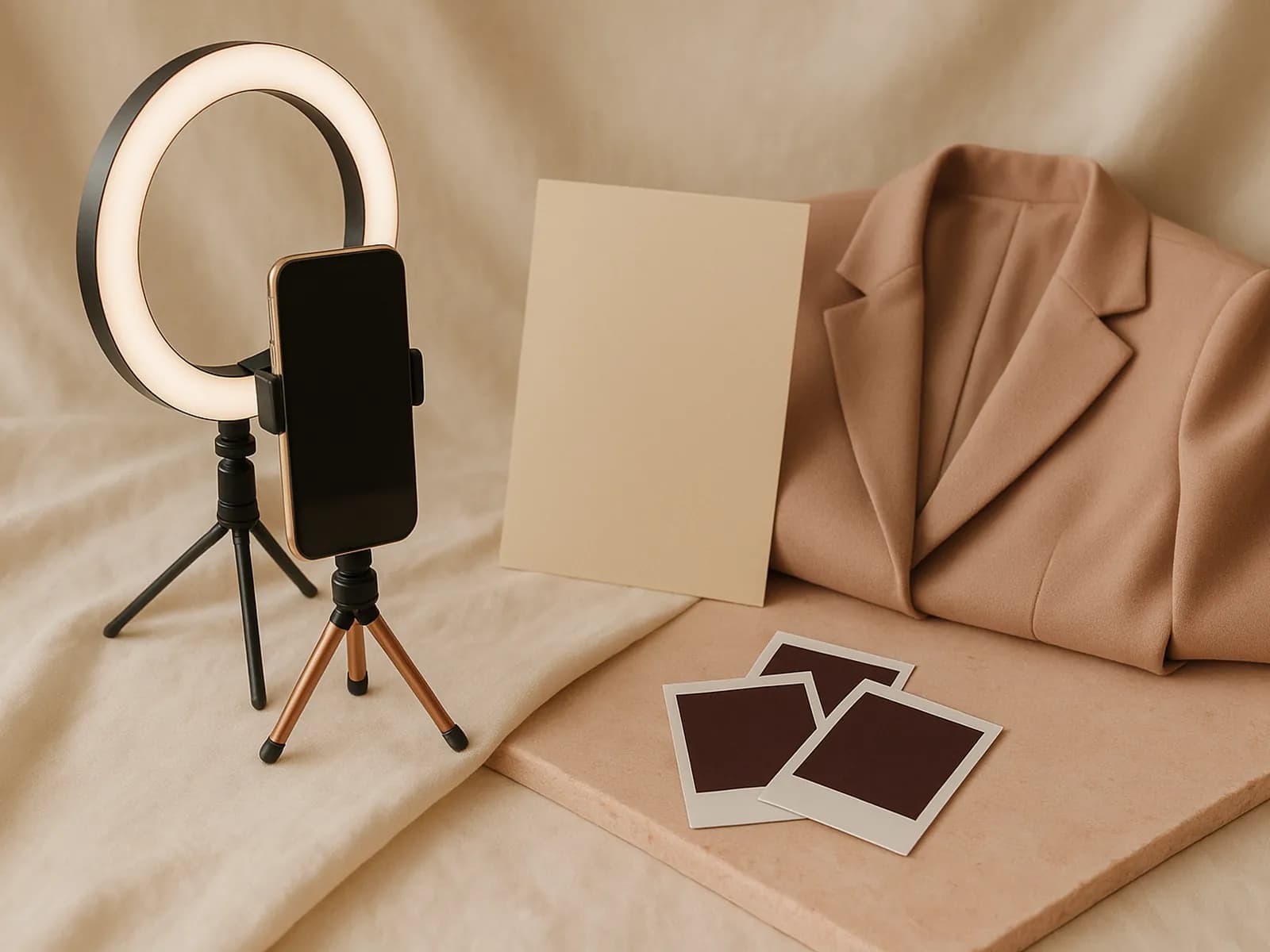 Selfie dengan preview foto profil Cream Blouse dan Olive Blazer dari Kira